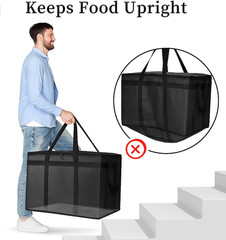 Insulated Food Delivery Bag with Hard Bottom, XXXL Pizza Cooler Bags, Grocery Sh