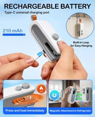 3-in-1 Mini Bag Sealer with Cutter and Magnet,Rechargeable mini, White