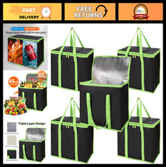 5-Pack Insulated Food Delivery Bags — X-Large Thermal Cooler for Pizza, Grocery,