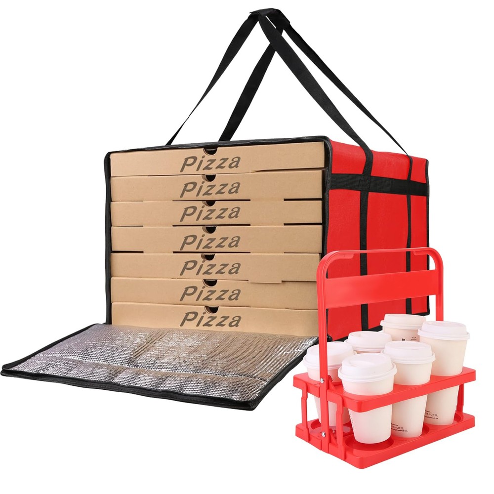 Bodaon Insulated Bag-Pizza Bags 20″ x x 14″, Red Bag with Drink Carrier