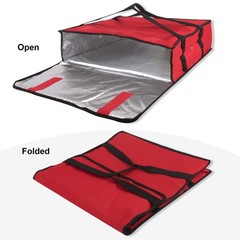 Red Insulated Food Delivery Bag Holds 2 Pizzas 20x20x6 Inch Reusable Carrier