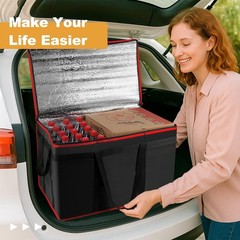 2PK Insulated Food Delivery Bag with Baseboard — Reusable Thermal Cooler Groc…