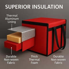 Insulated Food Delivery Bag Cooler Large Red Holds 45 Bottles Reusable Durable