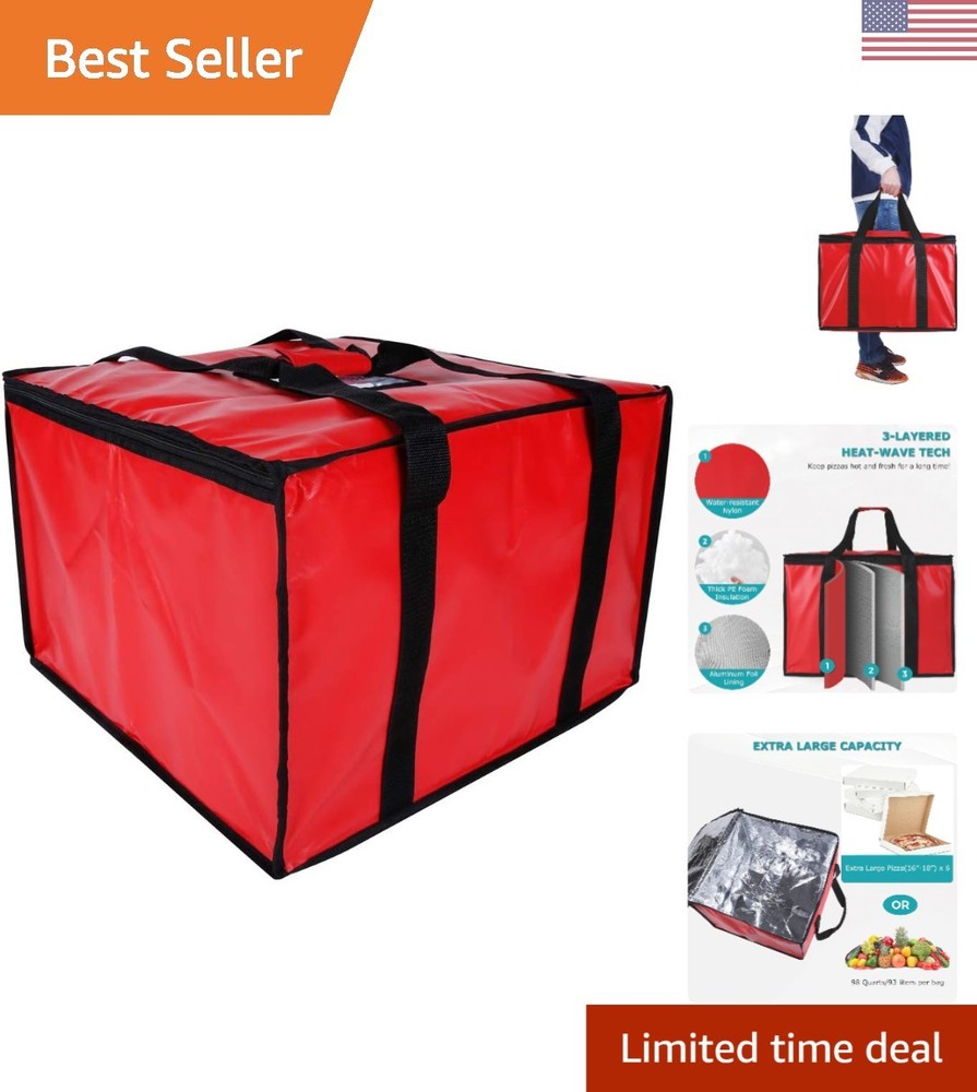 20x20x14 Insulated Pizza Delivery Bag — Commercial Grade, Moisture-Free Red