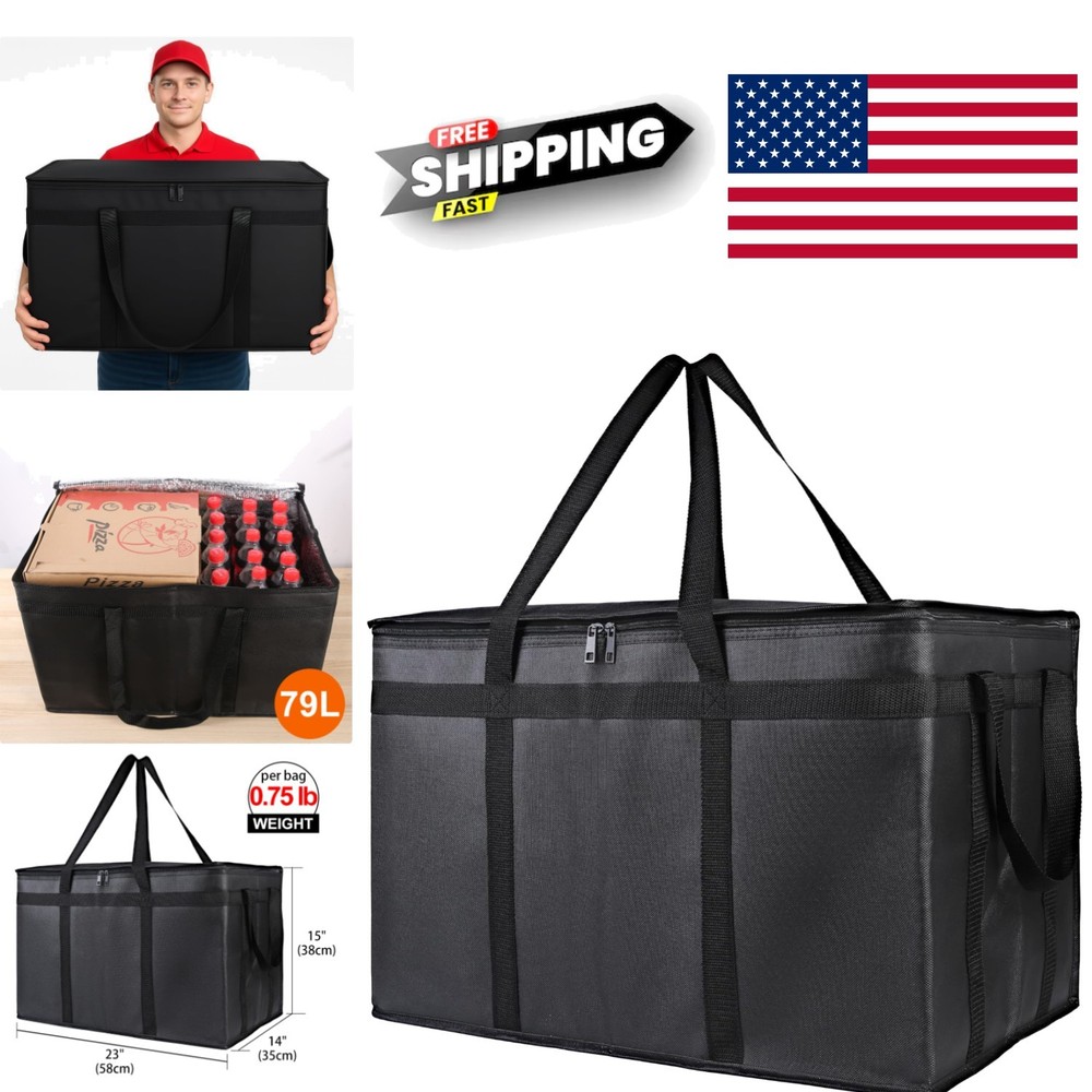 Insulated Food Delivery Bag XXXL Black Reusable Catering Cooler for Hot and Cold
