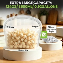 HE-SANQI Reusable Silicone Food Storage Bag, Extra Large 124oz/3500ml Clear