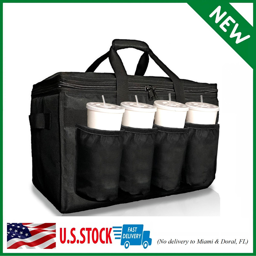 XL Pro Insulated Food Delivery Bag Cup Holders Drink Carriers Doordash Uber Eats