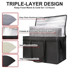 1-Pack Insulated Food Delivery Bag with Hard Bottom, XXX-Large Commercial Foo…