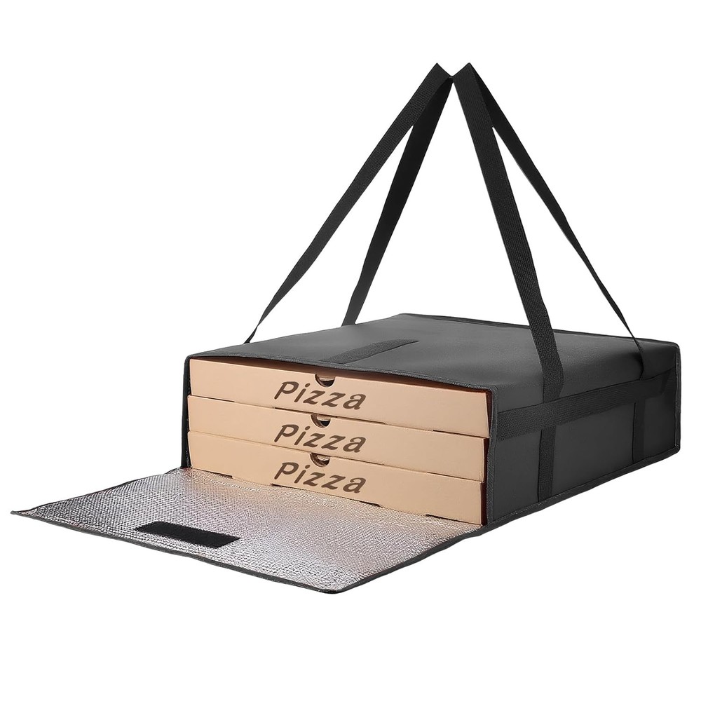 20″ Insulated Pizza Delivery Bag with Hook & Loop Closure Black Pizza Carrier