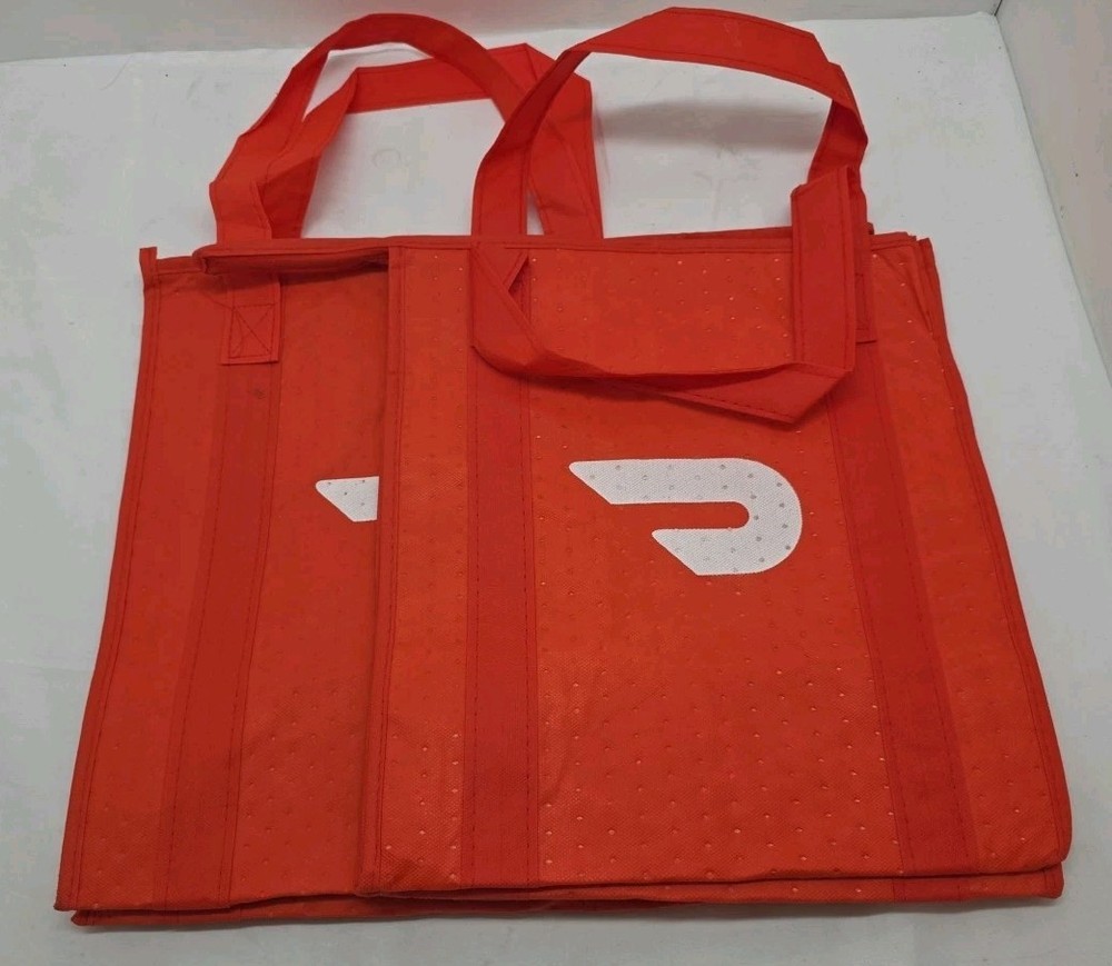 Door Dash Insulated Food Delivery 2 Pack Tote Bag Red Zip Closure 13x15x9.5
