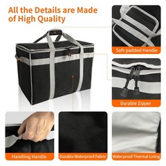 XL Insulated Food Delivery Bag with Side Handles, Insulated Grocery Bag for H…