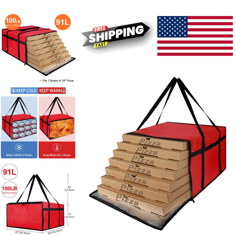Collapsible Insulated Grocery Cooler Bag 20 x 20 x 14 Inches Red Zipper Closure