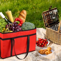 Insulated Reusable Grocery Bags with Zipper and Handle (Purple, 22.8″x13.8″x15″)