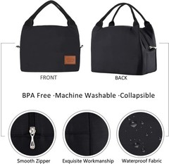 Aosbos Insulated Lunch Bag for Women Men, 8.5L Leakproof Medium, A. Black