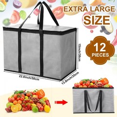 12 Pcs Large Insulated Food Delivery Bag Bulk XXXL Reusable Grocery Bags Fold…