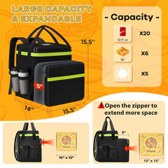 Mochila delivery térmica XL expandible con 7 portavasos reflectante, Nuevo