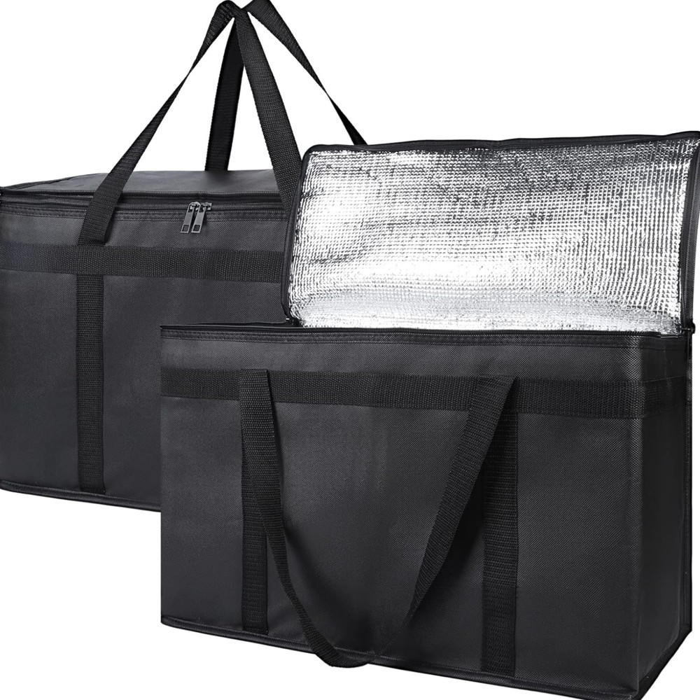 2-Pack Insulated Food Delivery Bag, XX-Large Reusable Grocery Shopping Bag, F…