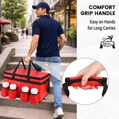 CIVJET Insulated Food Delivery Bag with 4 Cup Holder and Bottom XXL（60L）, Red