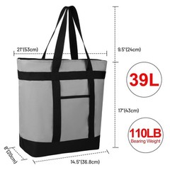 CIVJET Insulated Reusable Tote Bag for Grocery Shopping Non-Waterproof, Grey