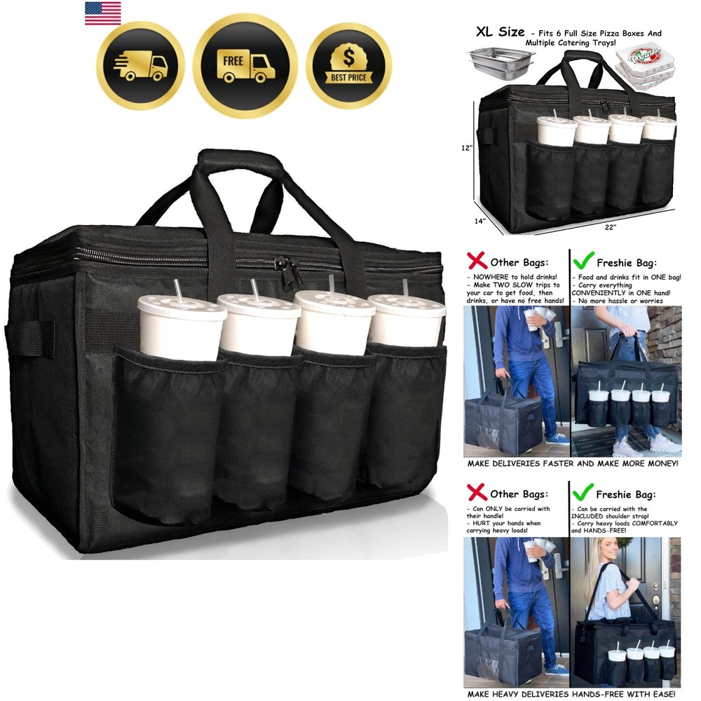 Insulated Food Delivery Bag with Cup Holders/Drink Carriers , for Doordash, U…