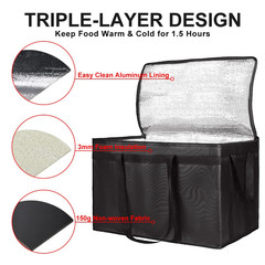 CIVJET Insulated Food Delivery Bag, XXXL Insulated Reusable Grocery Cooler/Hot B