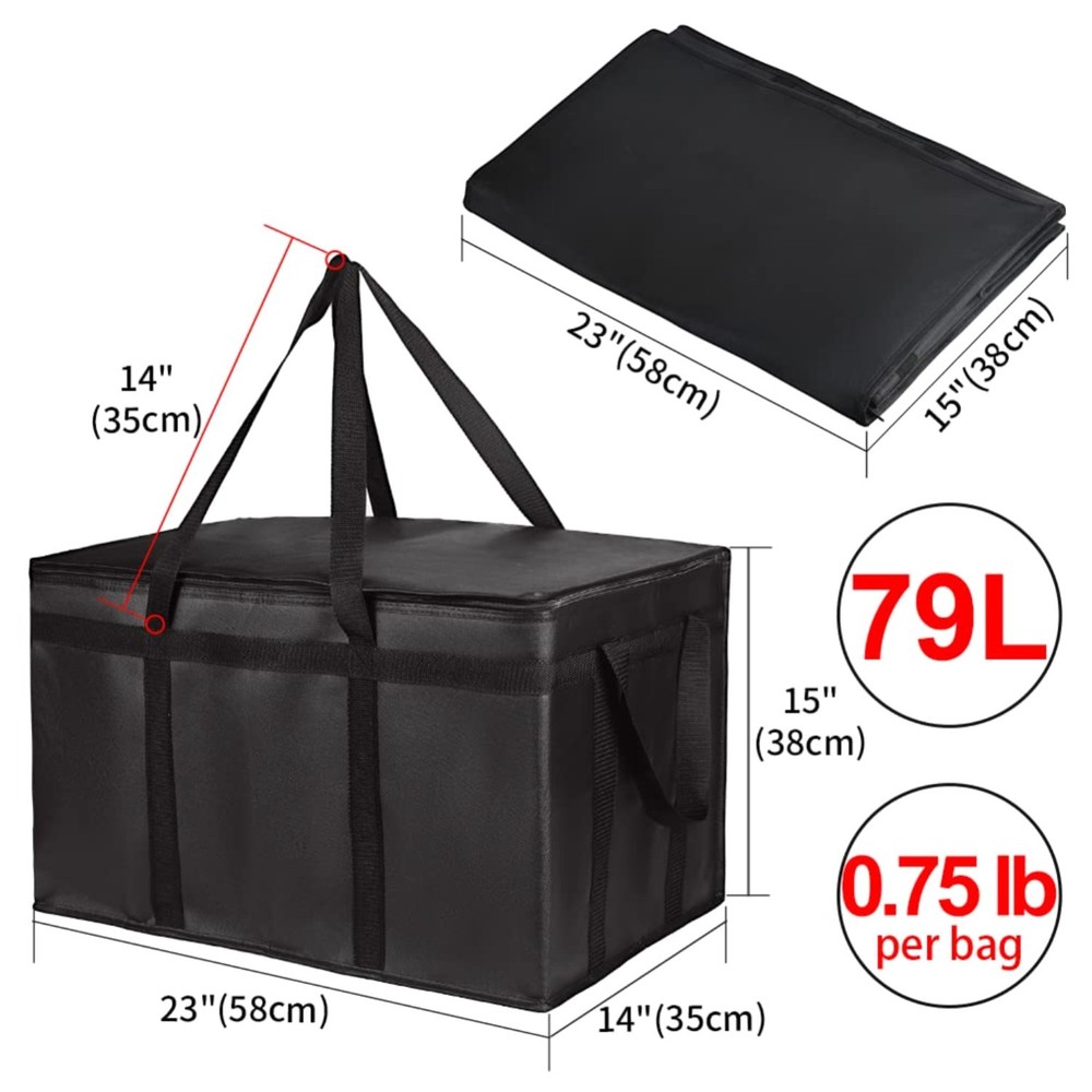 Foldable Insulated Food Delivery Bag Set, 22x14x13, 3-Pack