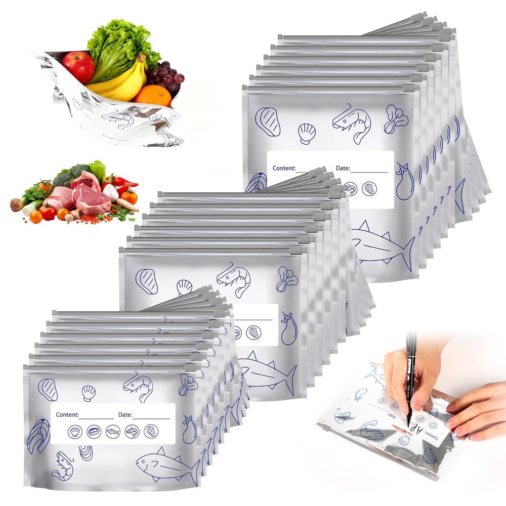 30pcs Reusable Aluminum Foil Sealable Storage Bags, 2026 New S, M, L, silver