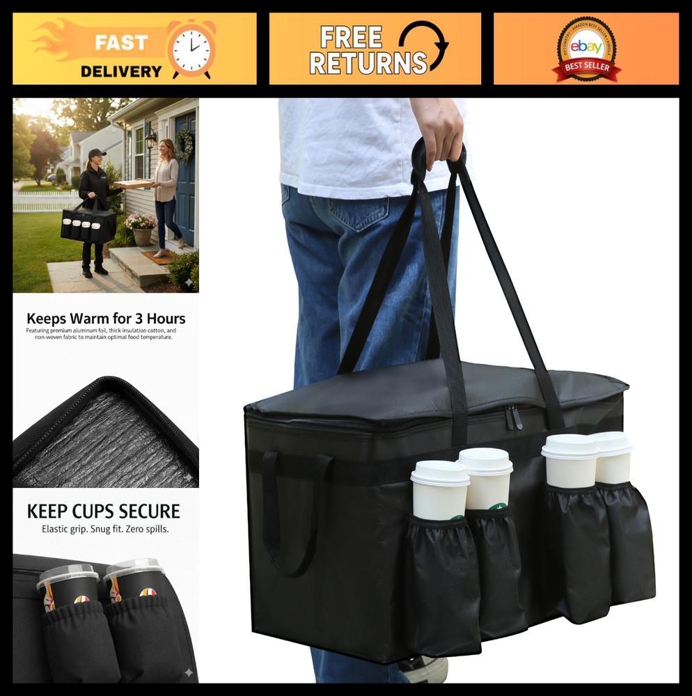 Insulated Catering Delivery Bag 22x14x13 for Food & Beverages, Cup Holders, XXL