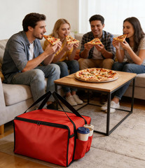 2 Pack 20″ X 18.5″ X 14″ Pizza Delivery Bags with 4 Cup Holder (1 Black & 1 Red)